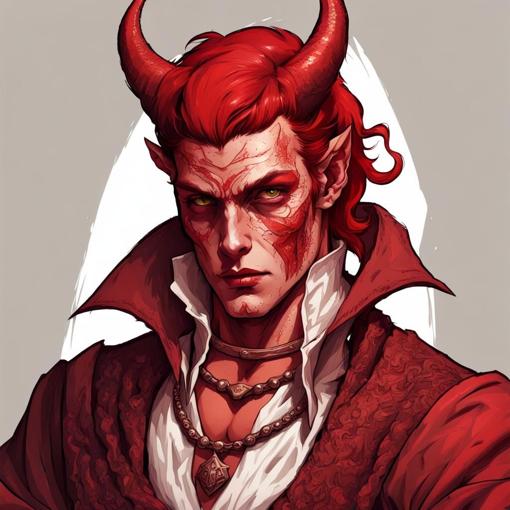 Renaissance Devil with Red Skin and Scars