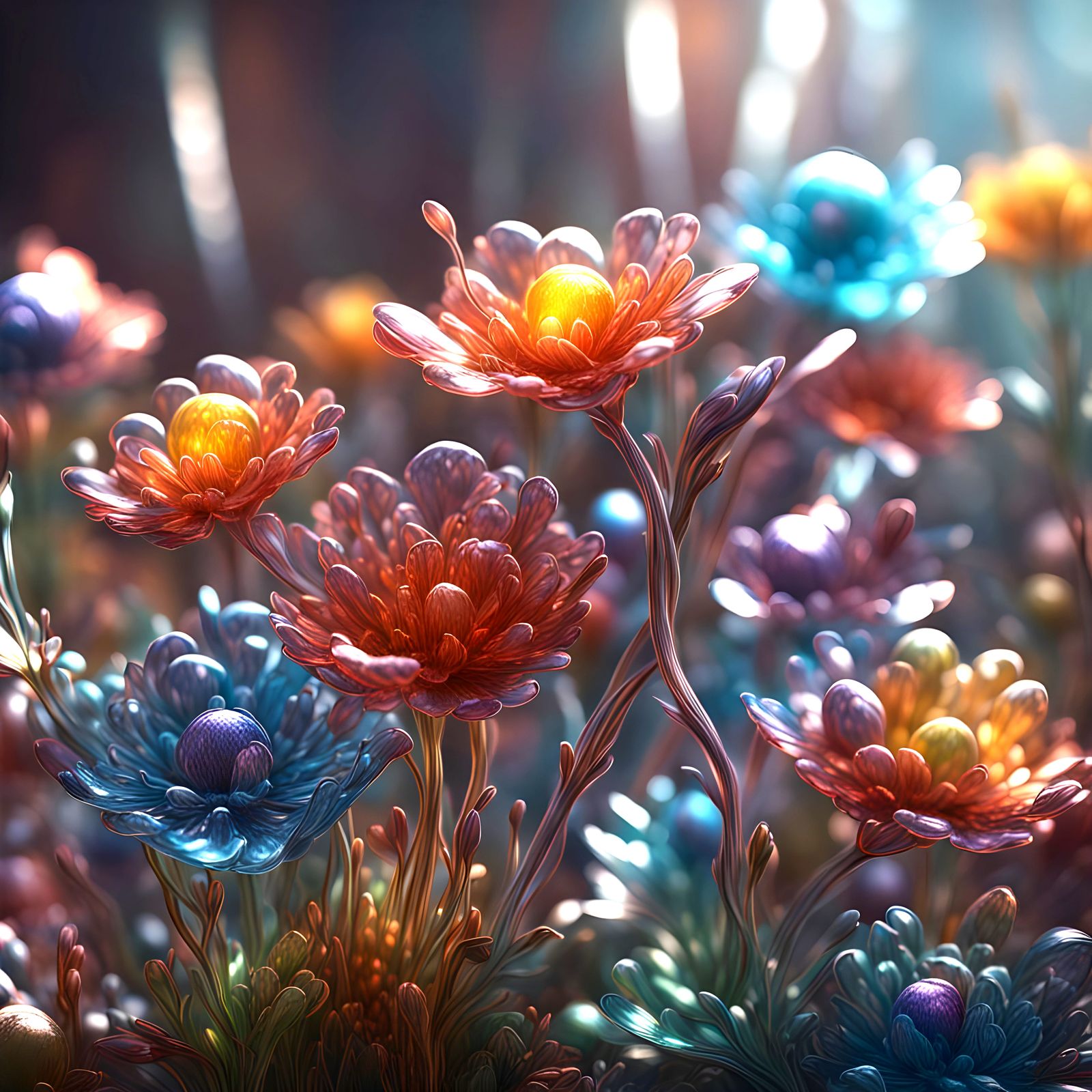 Colorful Glass Flowers in Detailed Matte Painting