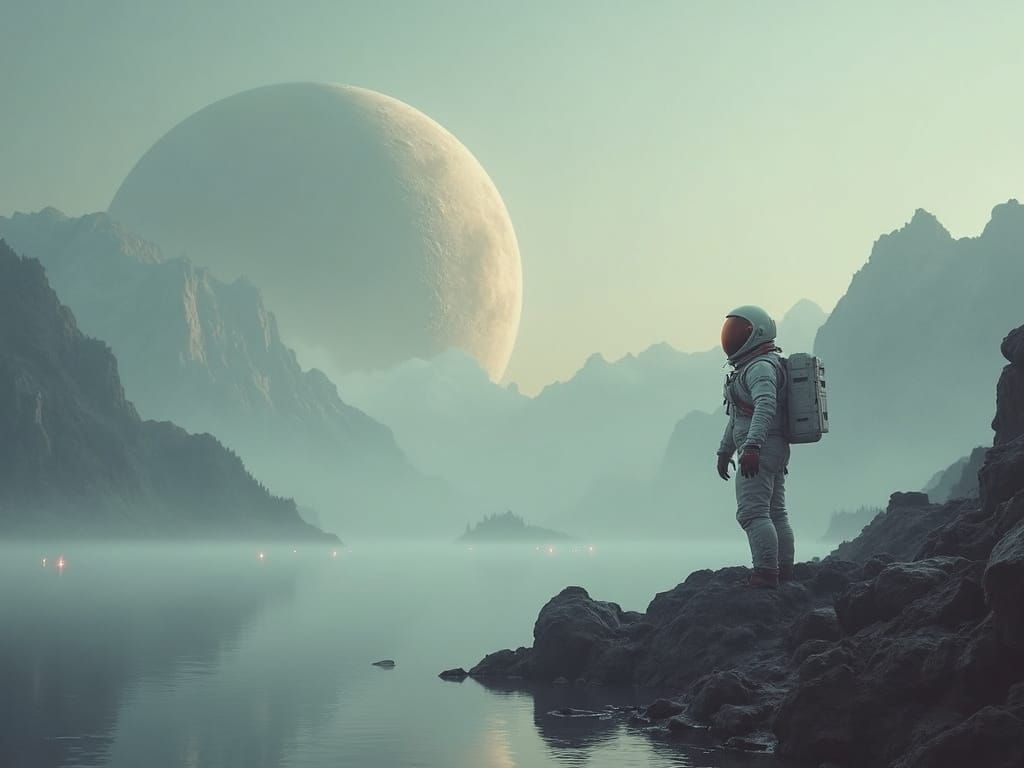 Ethereal Alien Moonlit Landscape in Romantic Style