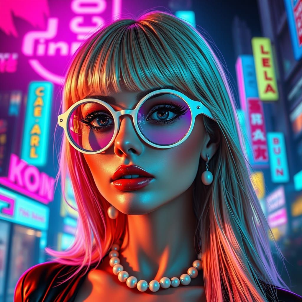 Hyperrealistic Cyberpunk Portrait of a Chic Woman in a Futur...