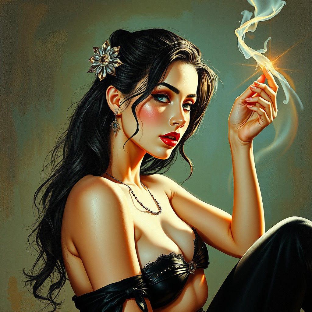 Polka Dot Pin-Up Girl: Hyperrealistic Splash Art