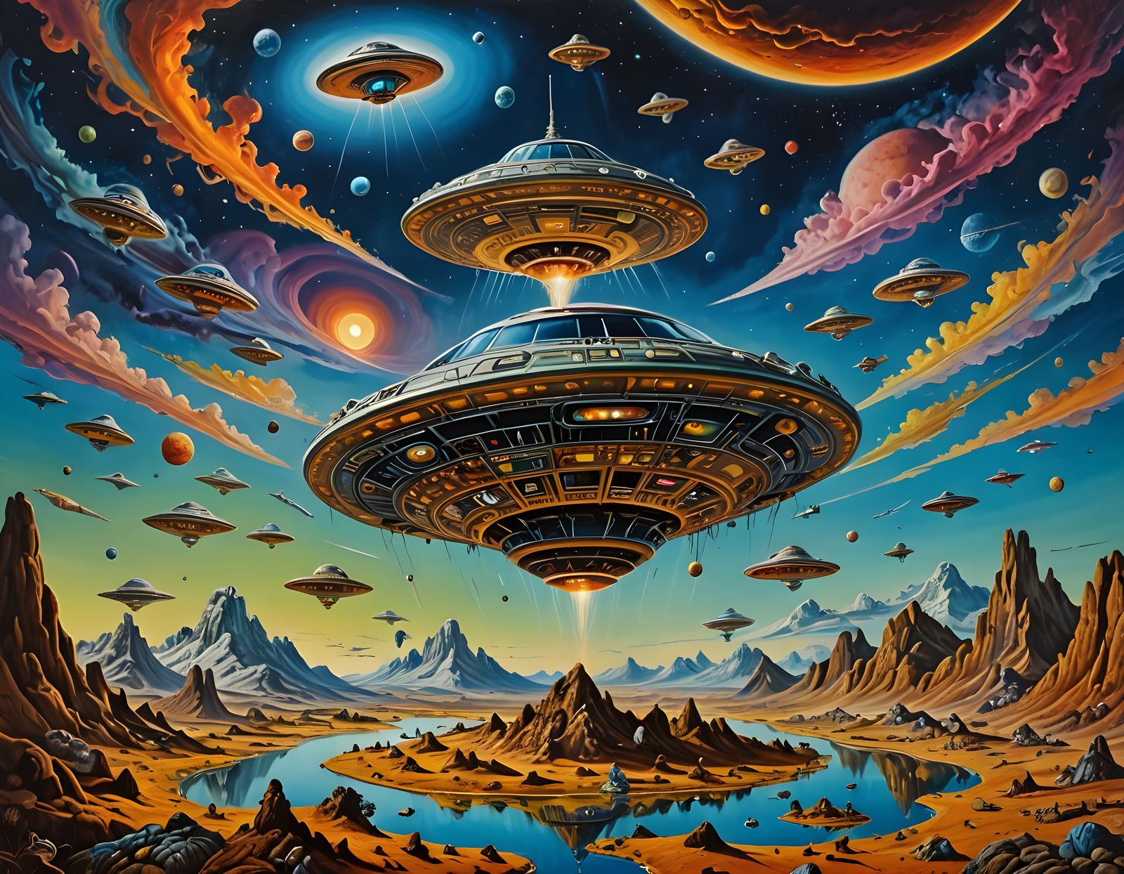 Surreal UFO Masterpiece in Oil Paint Style