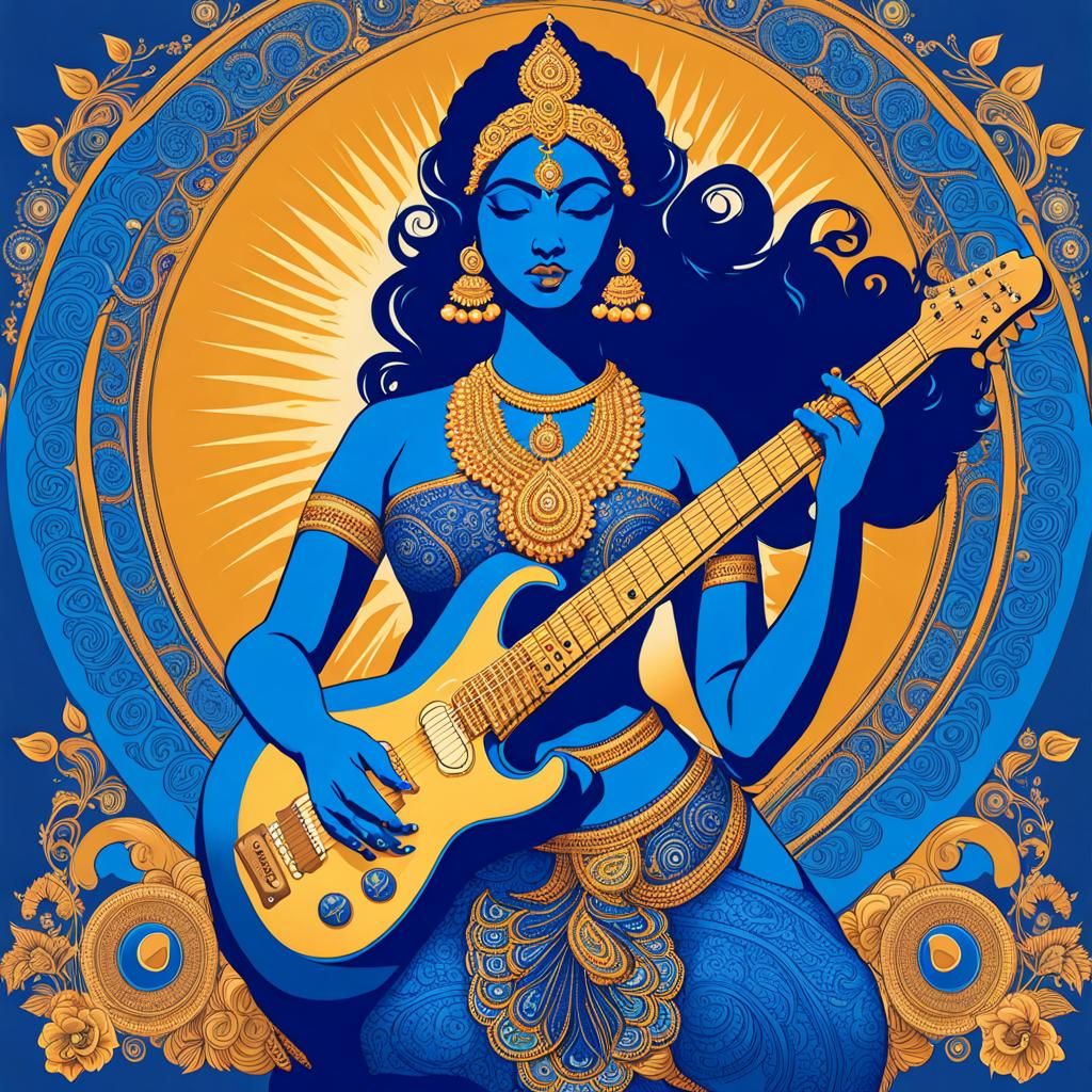 Blue Hindu Goddess Riffs on Electric Guitar