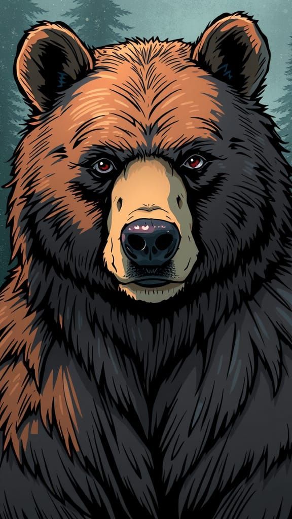 Vibrant Grizzly Bear Anime Portrait