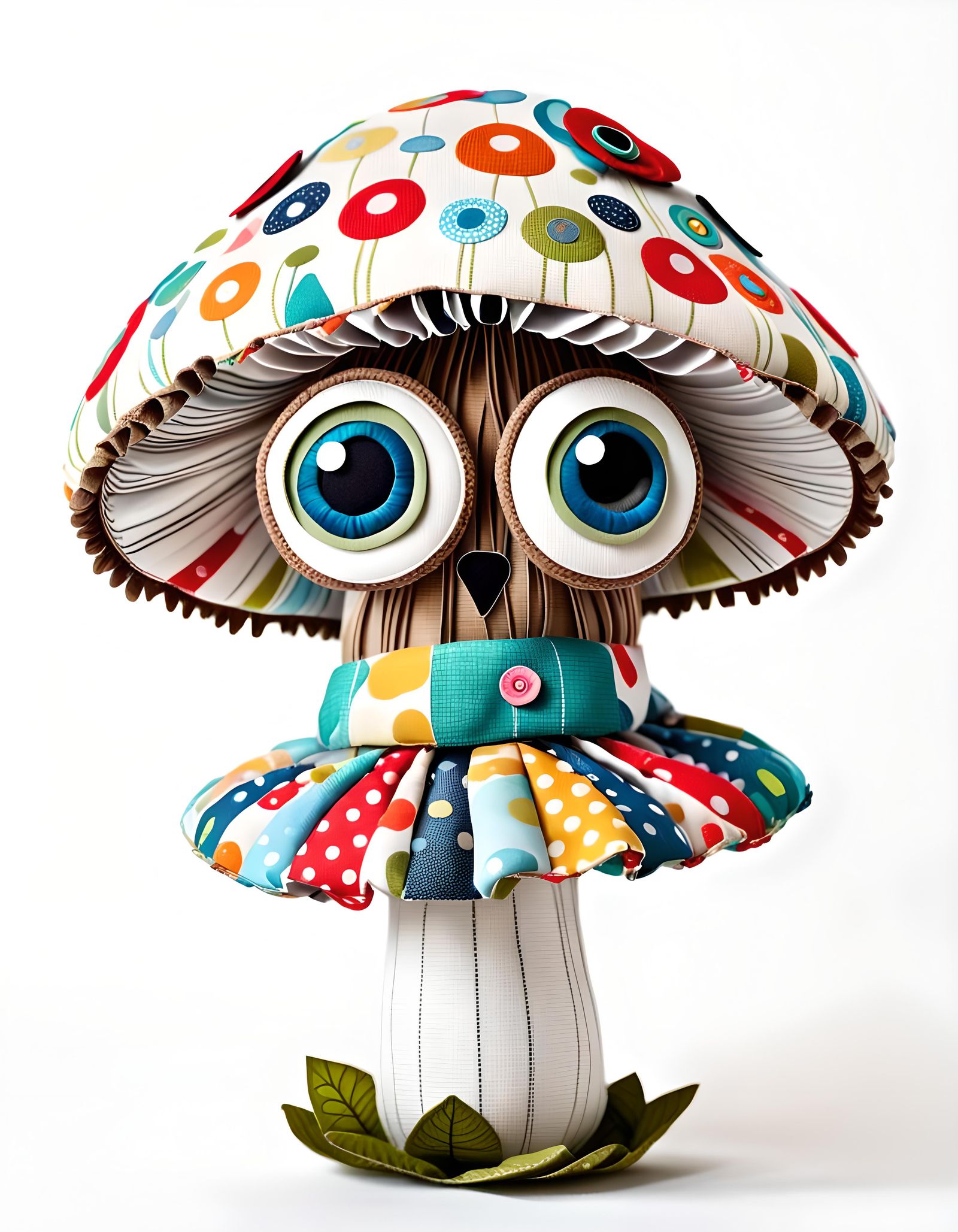 Fabric Scrap Mushroom with Big Eyes