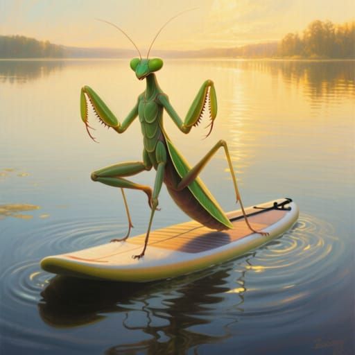 Surreal Mantis Yoga on Paddleboard at Golden Hour