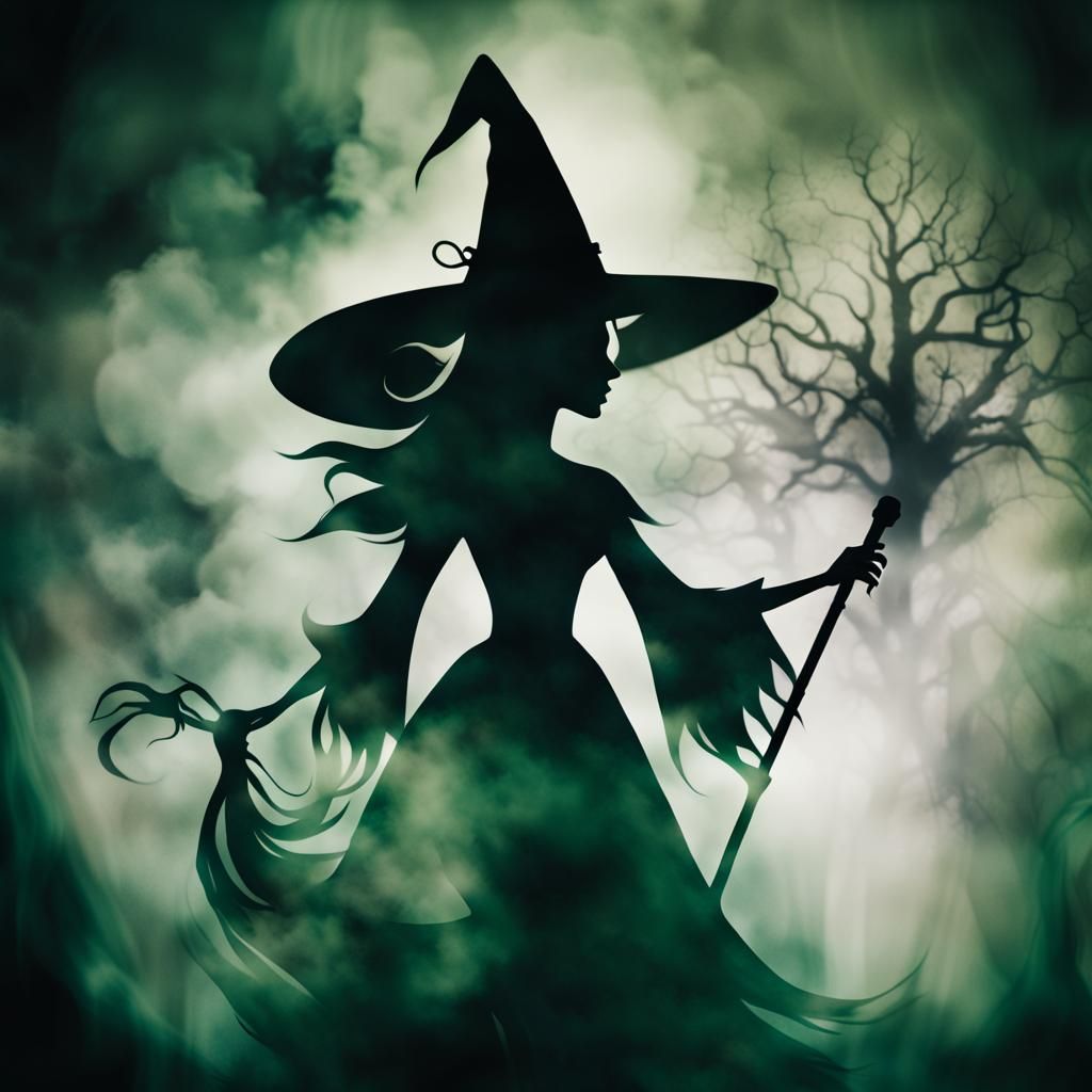 Ethereal Witch Photogram in Dark Green and Gray