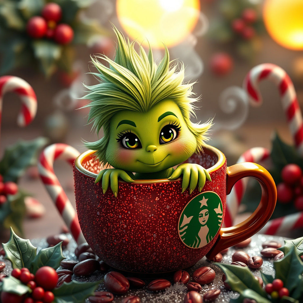 Baby Grinch in Starbucks Cup: 3D Christmas Art