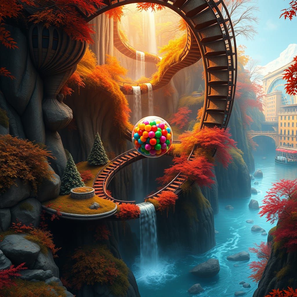Autumn Waterfall Gumball Machine Wonderland Digital Art