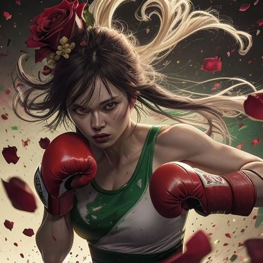 Boxing Gloves and Roses in Vibrant Splash Art
