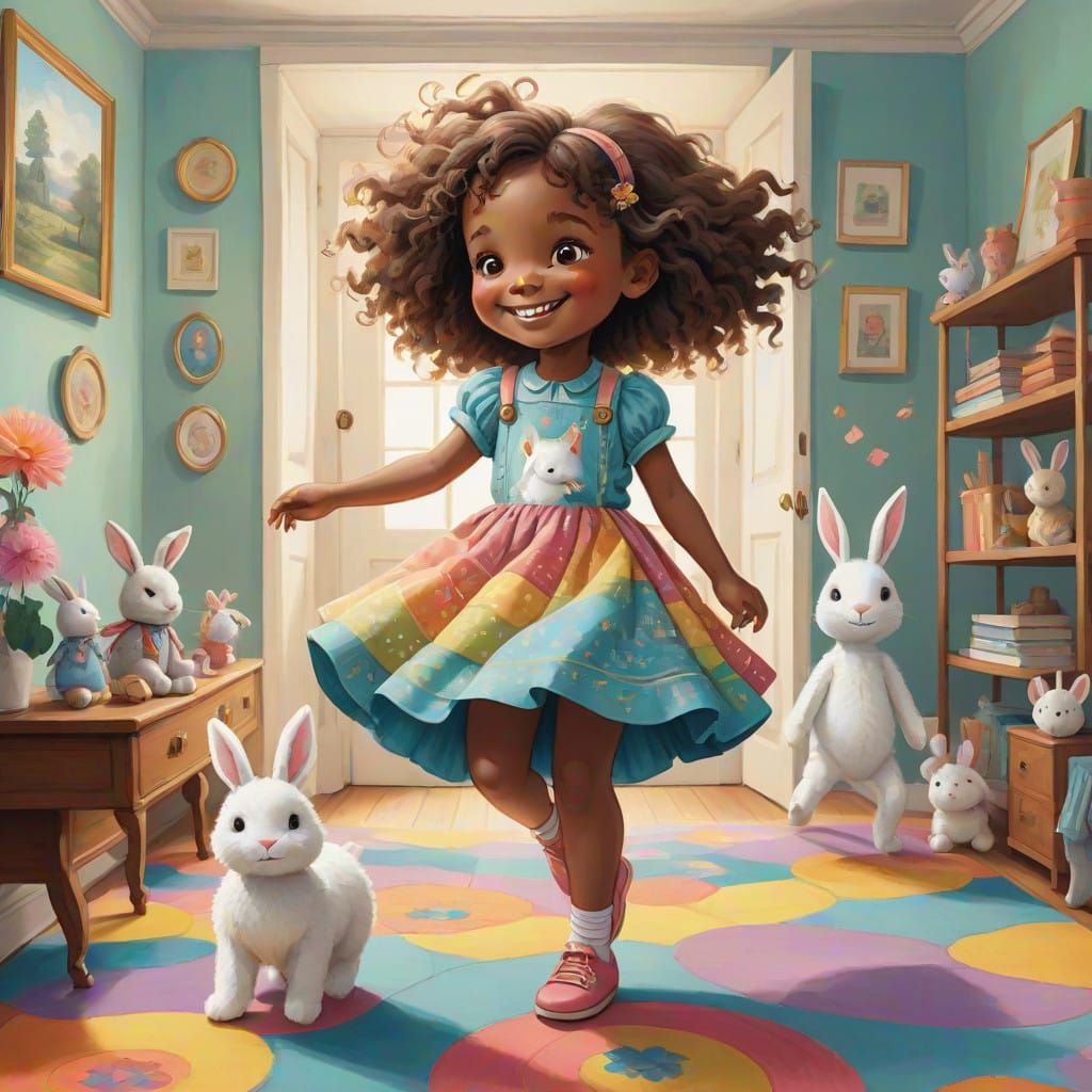 Vibrant Whimsical Portrait of Joyful African American Girl