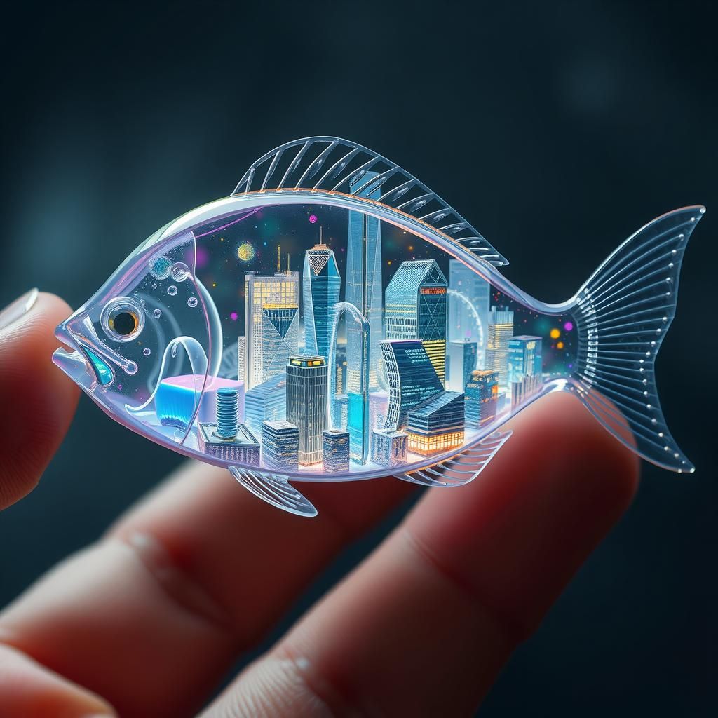 Transparent Fish Encases Futuristic Glass Metropolis