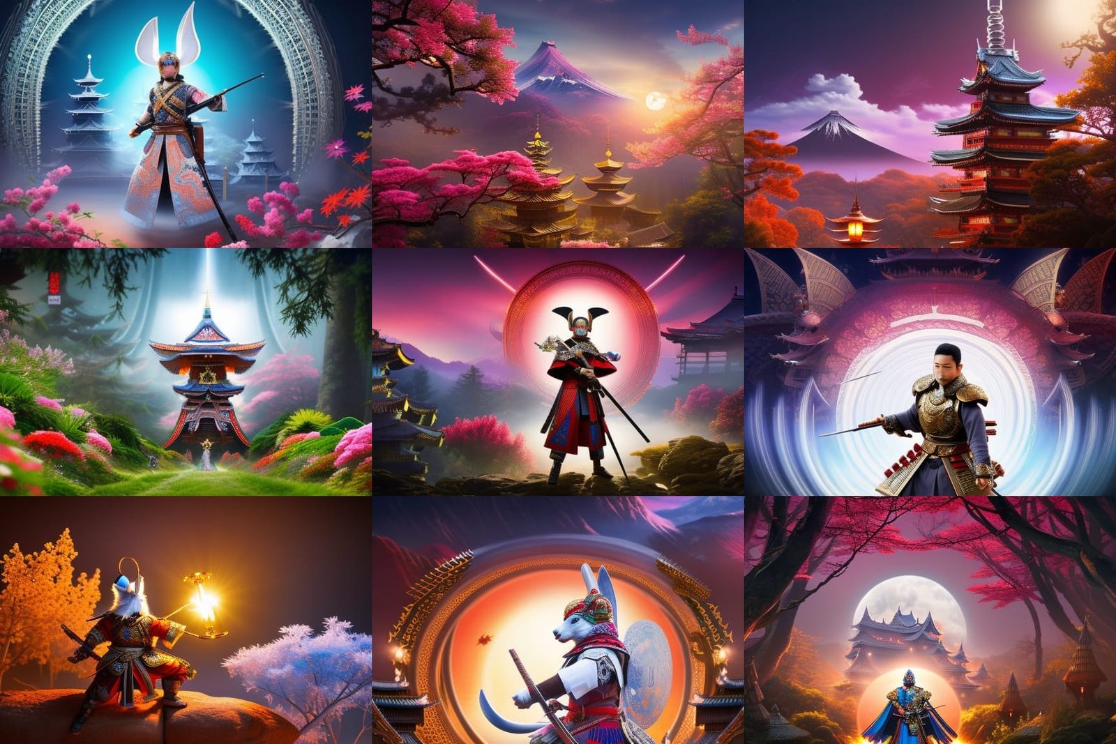 Samurai Rabbit Warrior in Japanese Garden