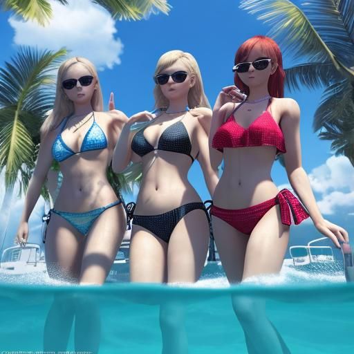 Yacht Bikini Party in 3D Game Cinematic Style