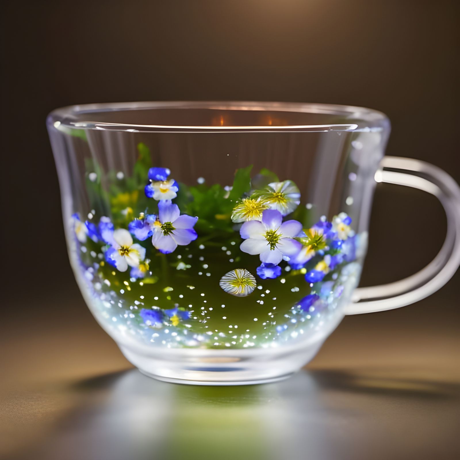 Glowing Flower in Transparent Teacup: Luxury Photography