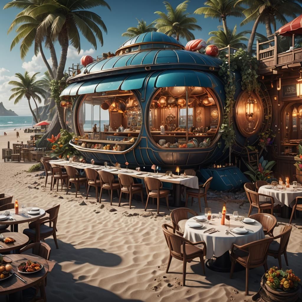 Capsule Restaurant on the Beach: Detailed Matte Painting