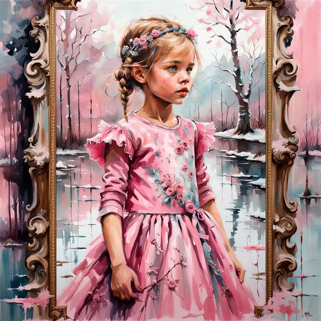 Pink Princess Portrait with Mirrored Reflection