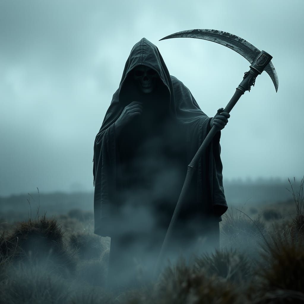 Eerie Grim Reaper on Misty Moor in High Resolution