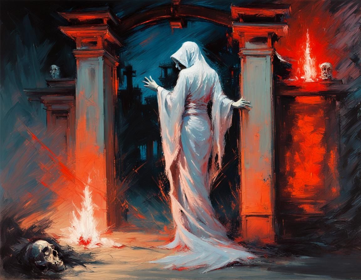 Ghost at Graveyard Gates in Oil Painting Style