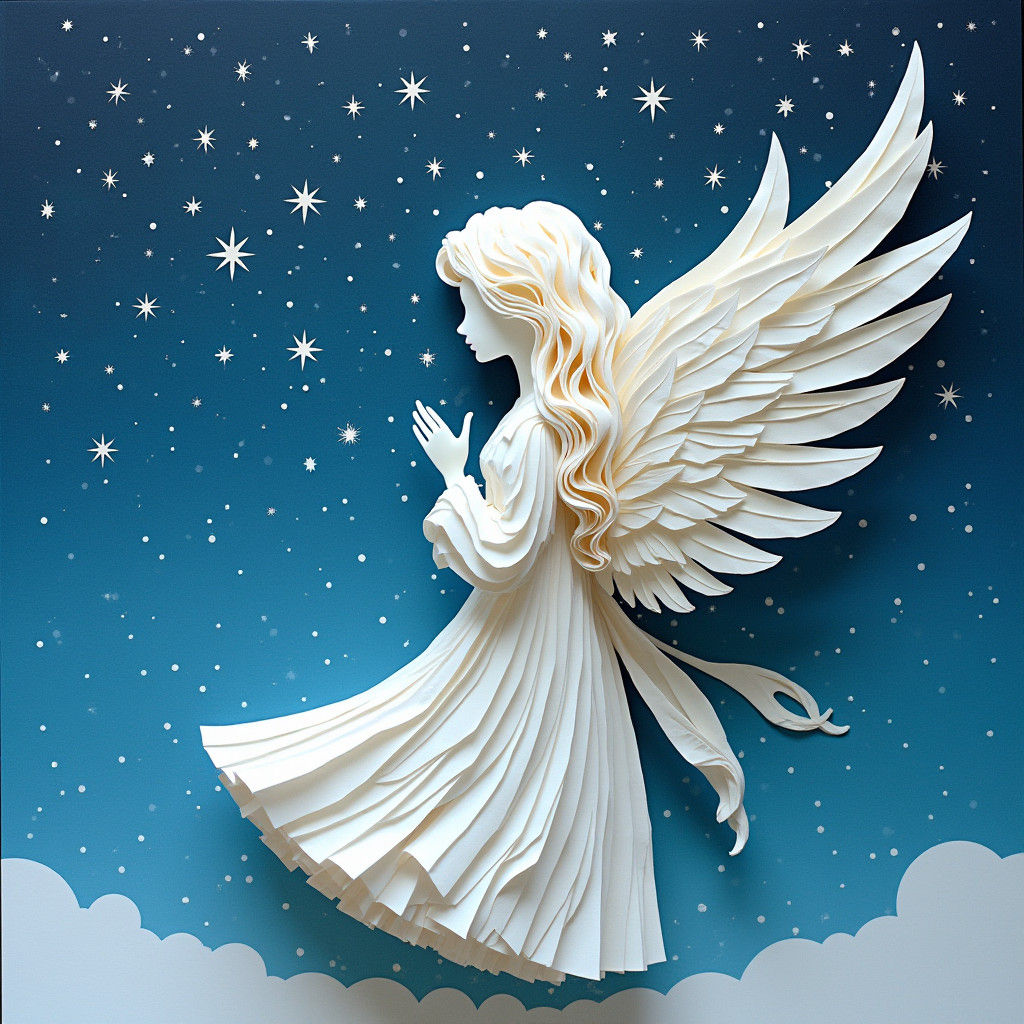 Christmas Angel Paper Sculpture in Starry Blue Sky