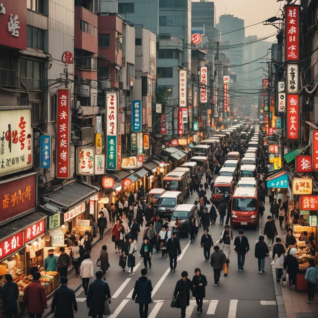 Bustling Seoul Cityscape: Vibrant Urban Life