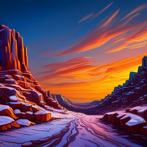 Winter Desert Sunset: Maximalist Concept Art