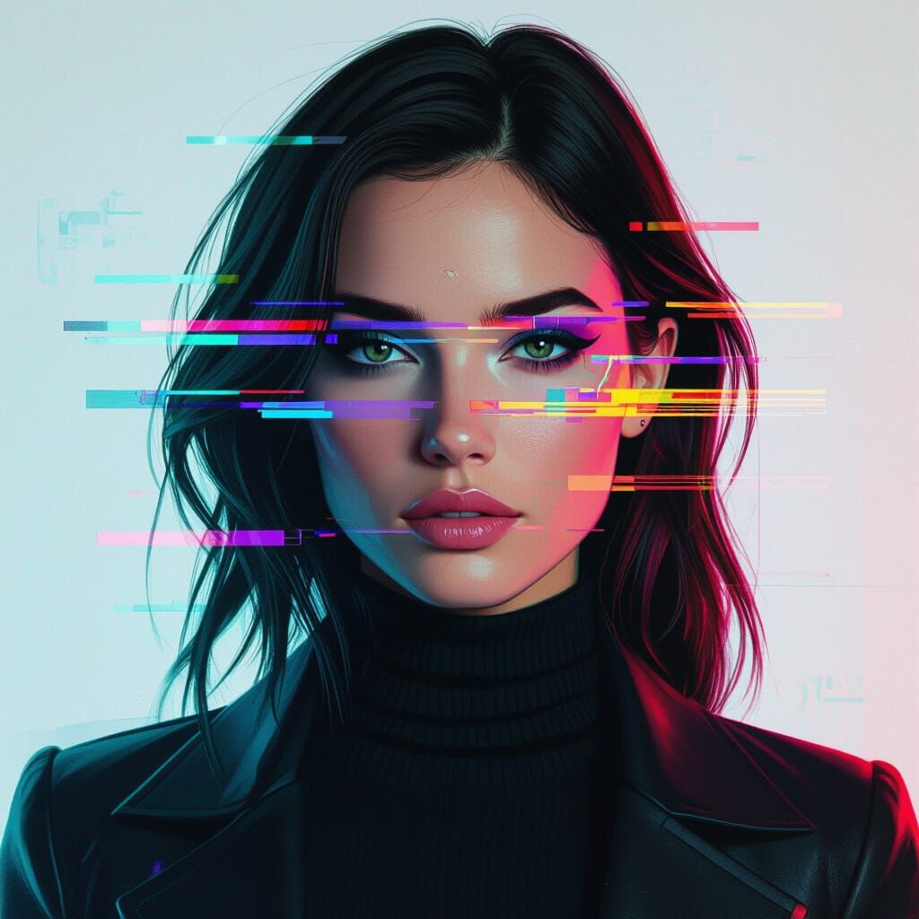 Glitch Art Portrait in Futuristic Style
