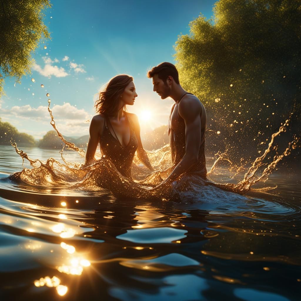 Hyperrealistic Photo of Couple in Water