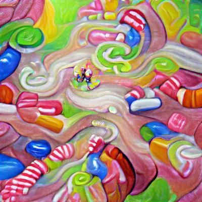 Surreal Candyland: Person Taking Drugs in Gouache