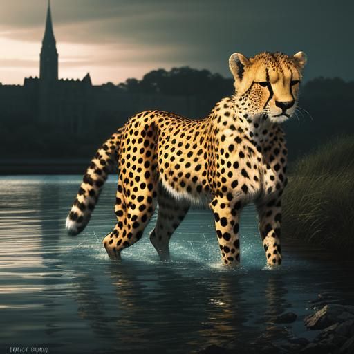 Hyperrealistic Cheetah with Lock and Key by Water