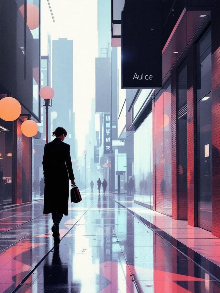 Hyperrealistic Woman Walks Down Quiet Street