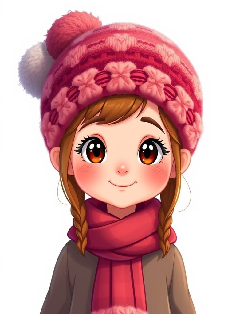 Cute Girl with Wooly Hat in Disney Animation Style