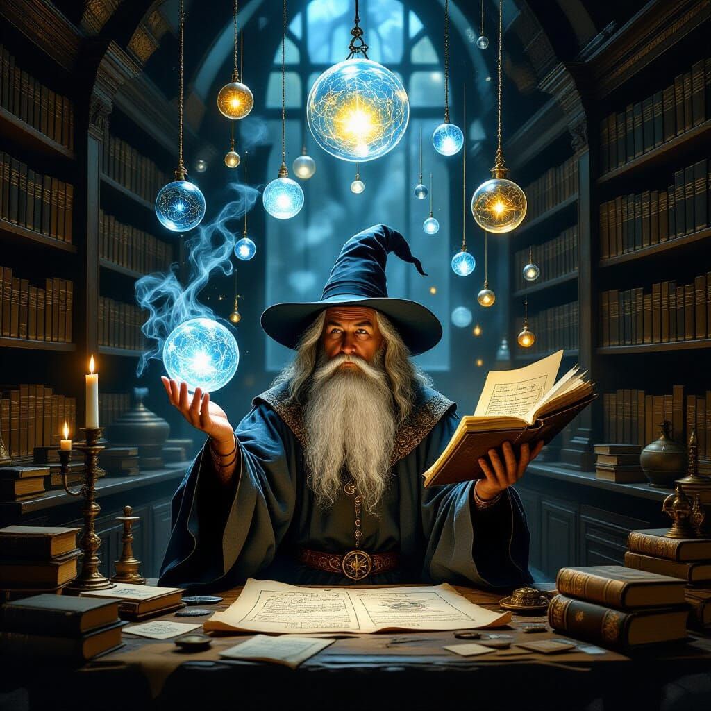 Renaissance Sorcerer's Studio with Ethereal Glow