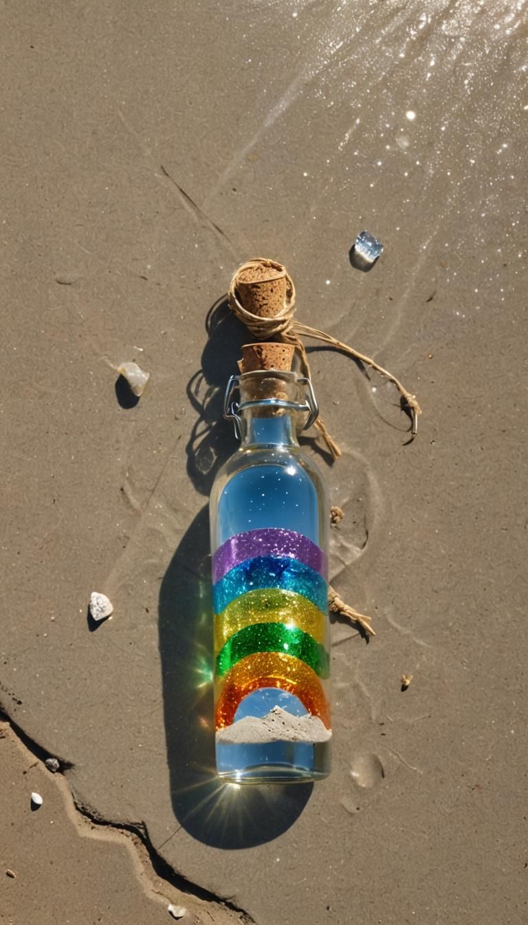 Golden Fairy on Beach with Rainbow Fairy Dust