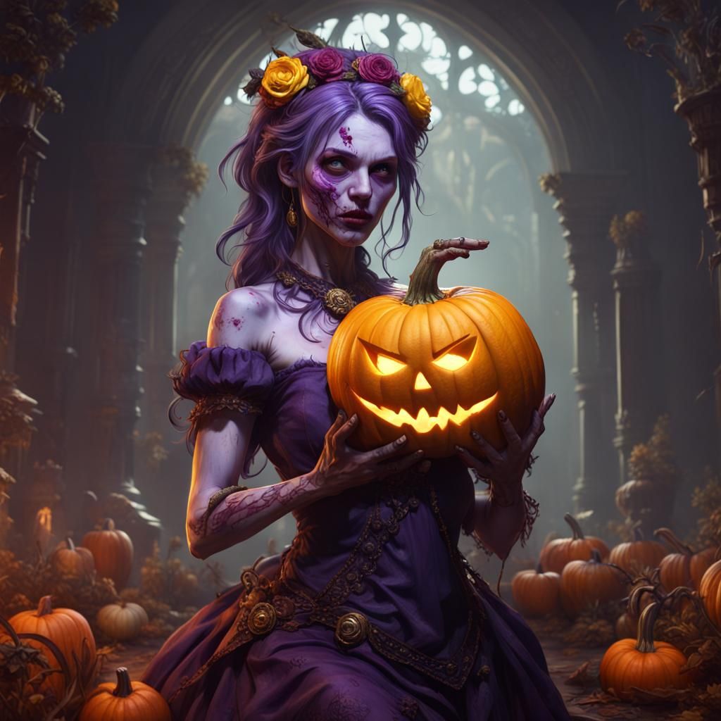 Princess Zombie Pumpkin in Dark Fantasy Style