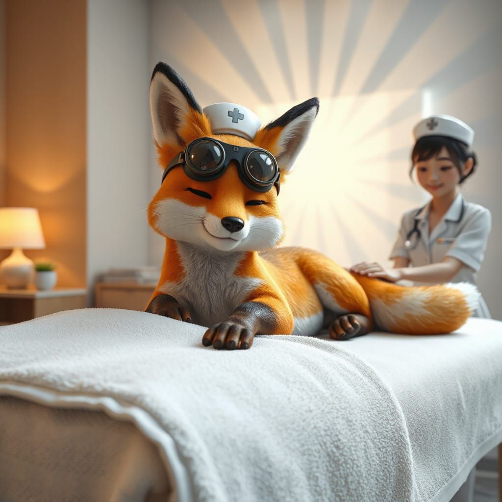 Fox Receiving Massage in Stylized 3D CGI Art