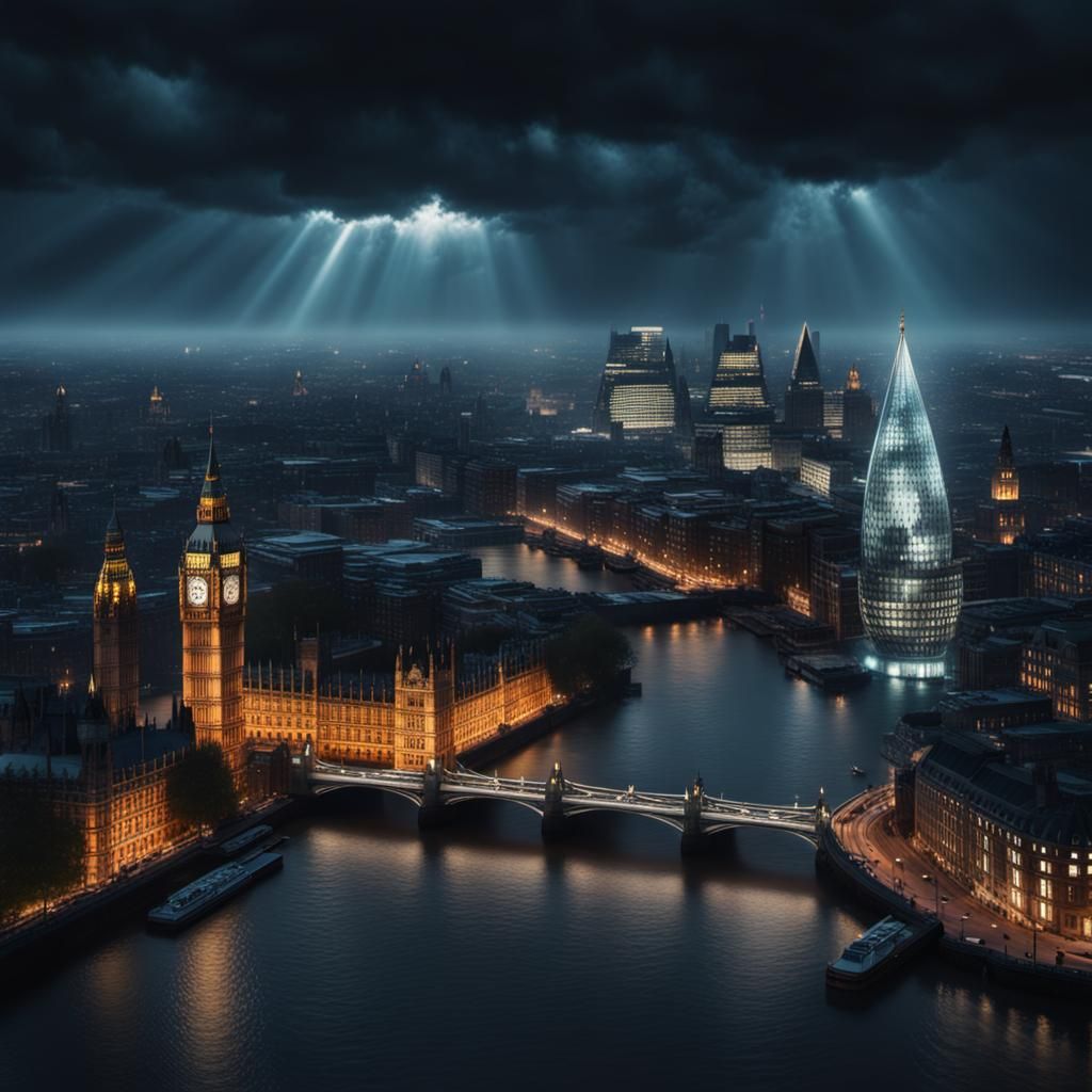 Dramatic Nighttime London Cityscape in 8k Resolution
