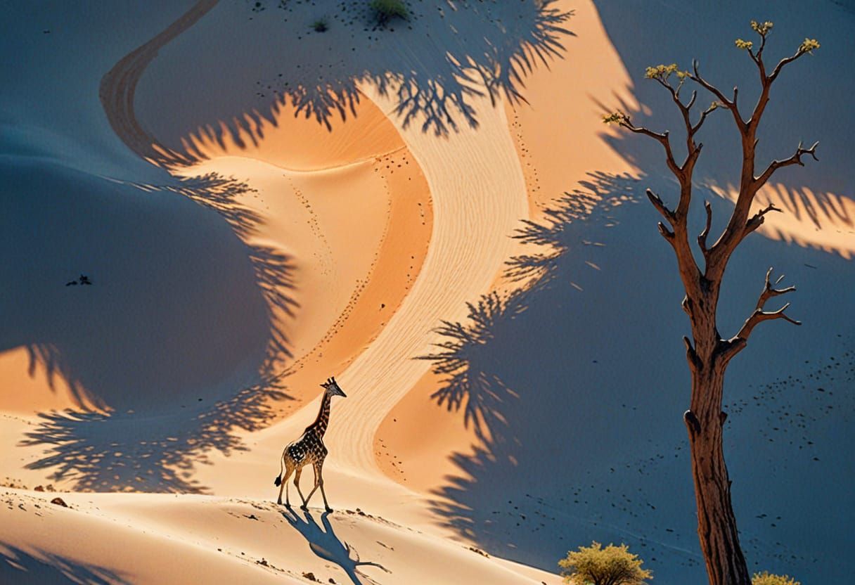 Giraffe in Namib Desert: A Digital Landscape Painting