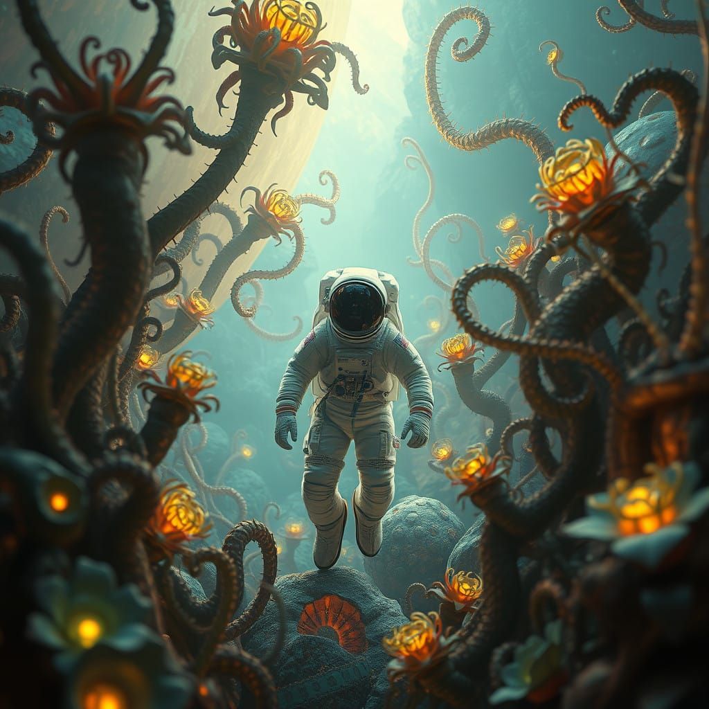 Surreal Astronaut Discovers Bizarre Alien Landscape in Iride...