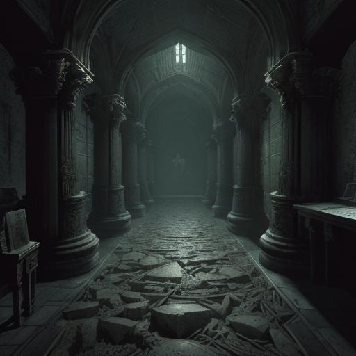 Cryptic Horror Message in Gothic Crypt