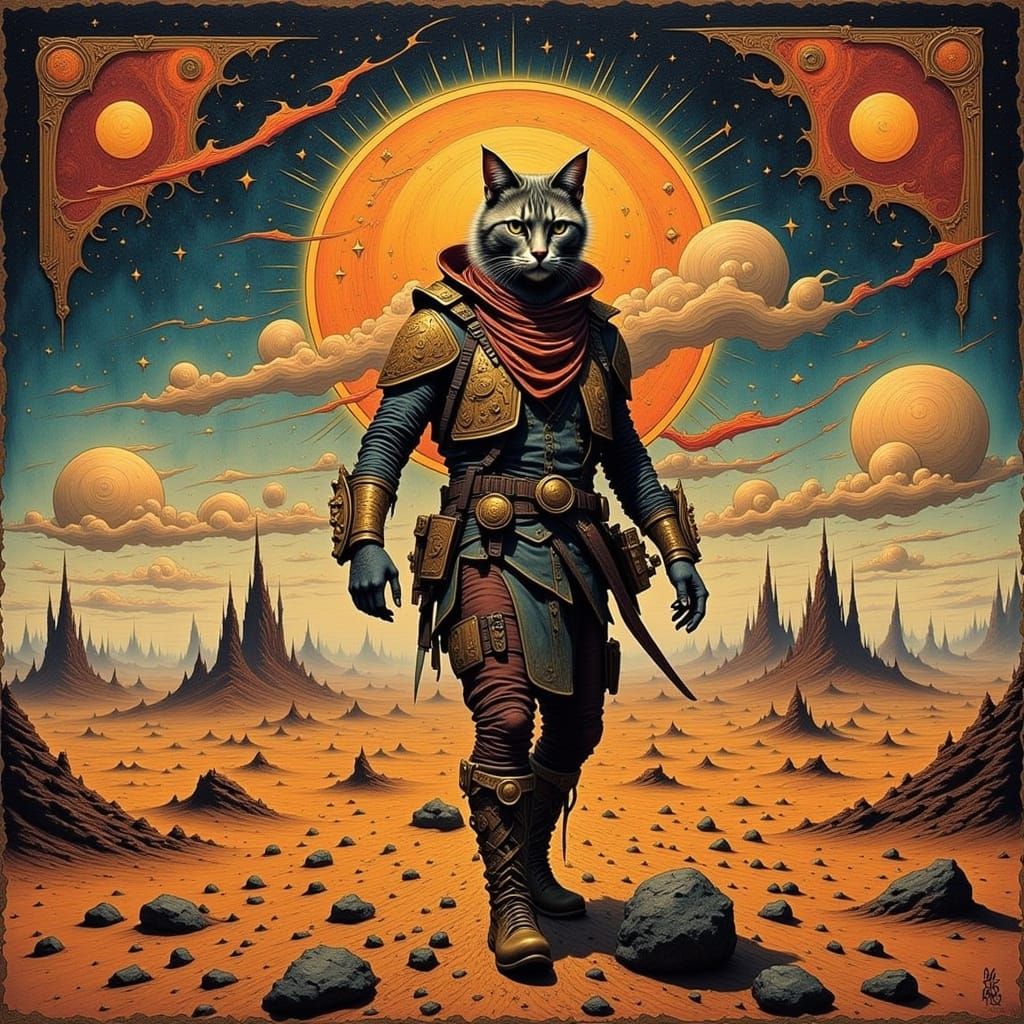 Desert Cat in Motion: Dynamic Digital Art