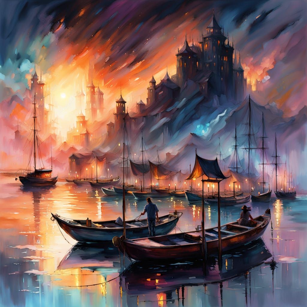 Dreamscape Harbor with Ethereal Towers and Ships