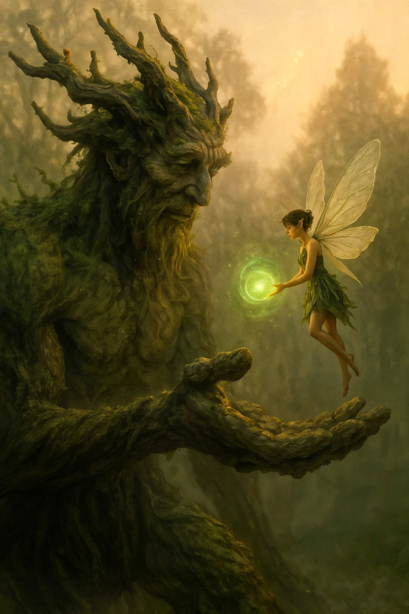 Tree Spirit and Fairy Offering Green Light