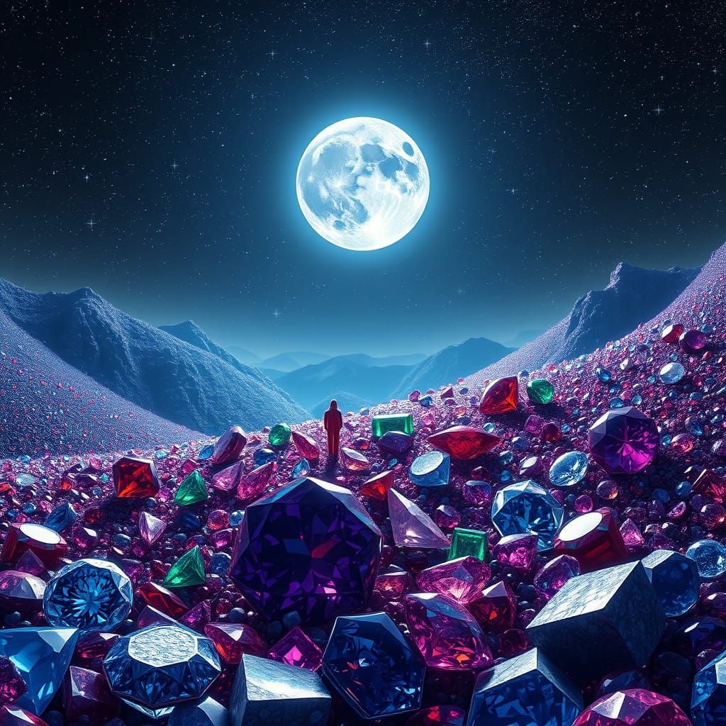 💎🏞️Gemstone Landscape 🏞️💎 Under Full Moon