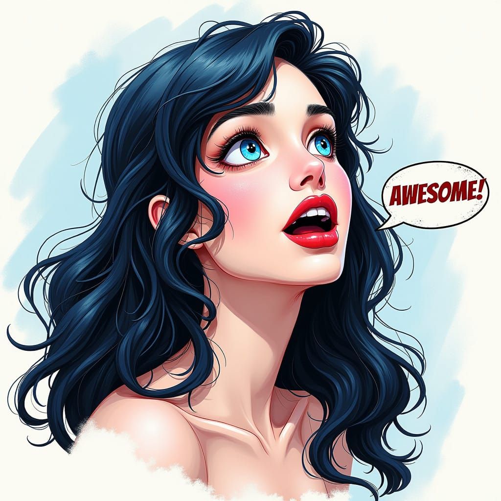 Pastel Aesthetic Portrait of Snow White Exclaiming Awesome