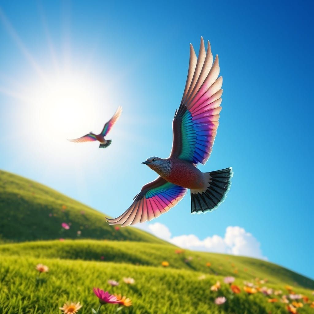 Majestic Birds Soar in Vibrant 3D Scene with Pixar-Inspired....