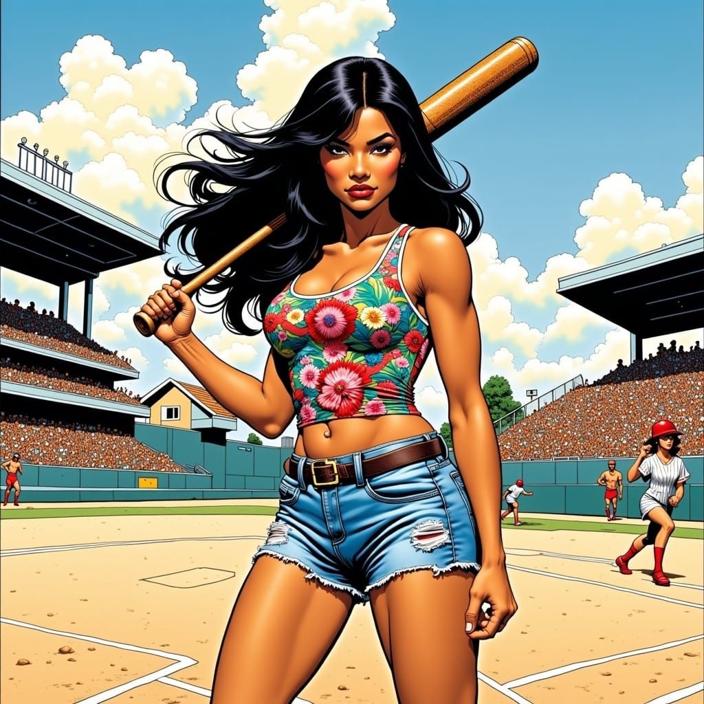 Young Woman Swings Baseball Bat in Little League Stadium