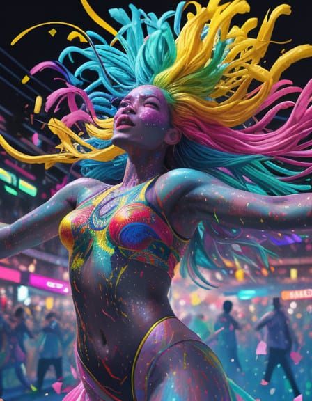 Surreal Person Dancing in Vibrant Oil Painting