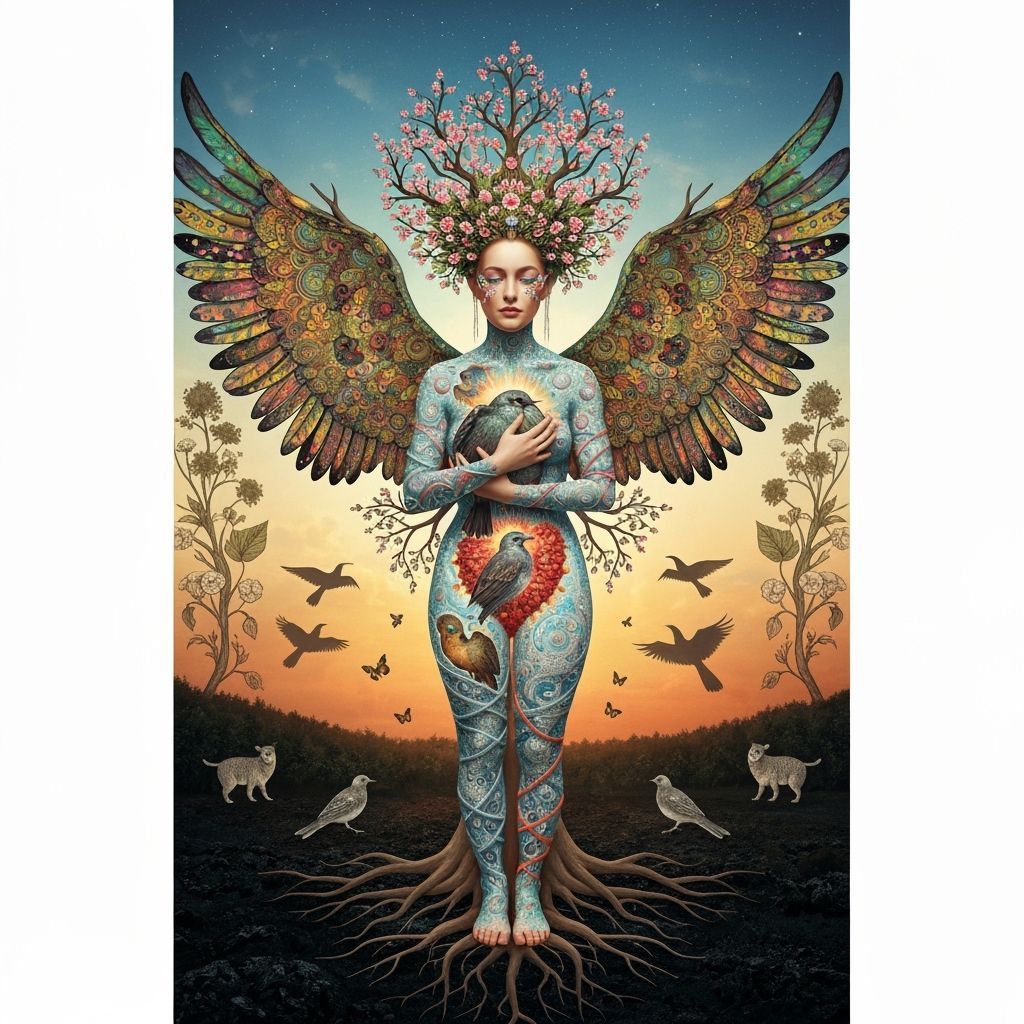 Surreal Fragmented Sculpture of Winged Woman in Klimt Style