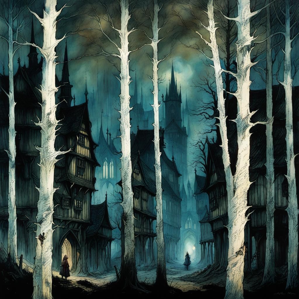 Mysterious Medieval Town by Masters of Illustration